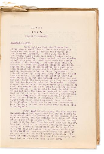 (FINANCE.) Ernest T. Gregory. Diaries as the head of the International Banking Corporation offices in Peking.